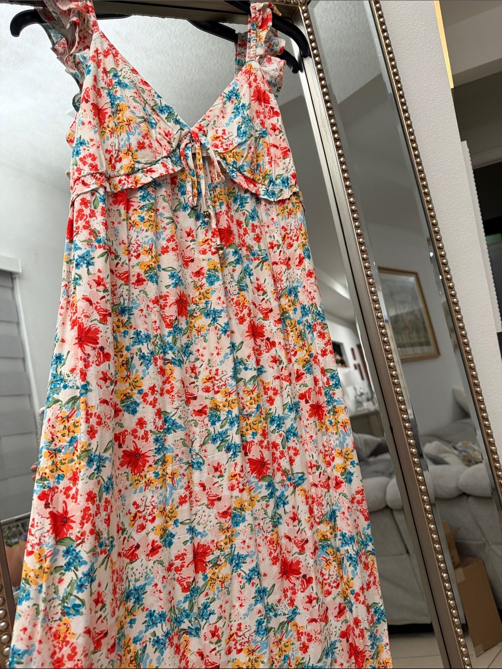 Kingston Floral Maxi Dress in White with Red, Blue, Yellow Flowers - Picture 3 of 7